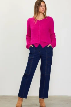 SKIES ARE BLUE Long Sleeve Tops|Sweaters*Cable-Knit Cardigan Magenta