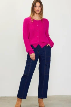 SKIES ARE BLUE Long Sleeve Tops|Sweaters*Cable-Knit Cardigan Magenta