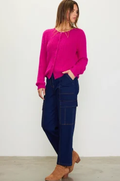 SKIES ARE BLUE Long Sleeve Tops|Sweaters*Cable-Knit Cardigan Magenta