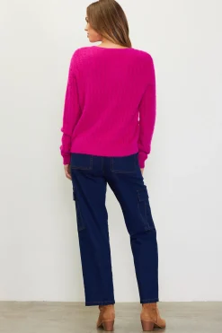 SKIES ARE BLUE Long Sleeve Tops|Sweaters*Cable-Knit Cardigan Magenta