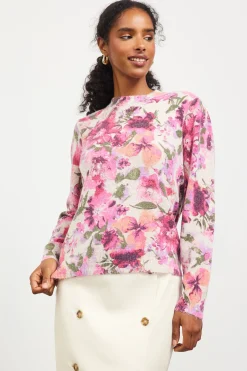 SKIES ARE BLUE Sweaters*Camelia Floral Print Sweater Blush-plum