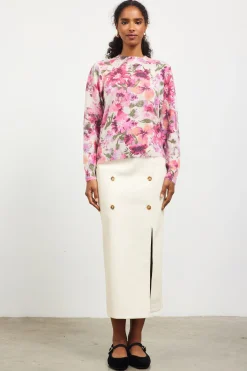SKIES ARE BLUE Sweaters*Camelia Floral Print Sweater Blush-plum