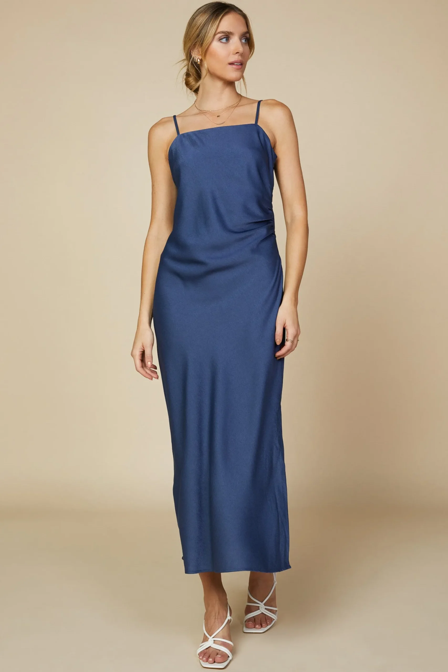 SKIES ARE BLUE Midi Dresses*Cami Slit Midi Dress Lapis