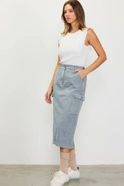 SKIES ARE BLUE Skirts*Cargo Detail Midi Skirt Denim