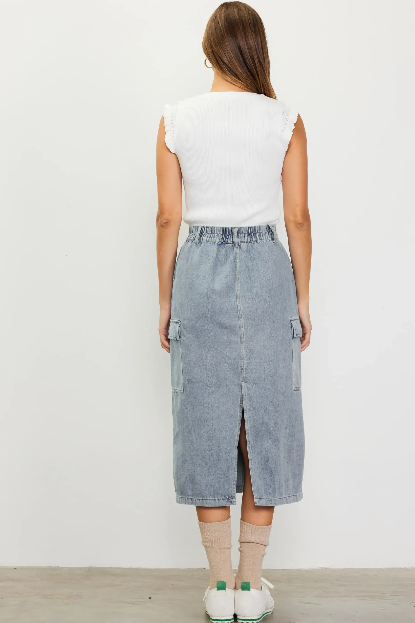 SKIES ARE BLUE Skirts*Cargo Detail Midi Skirt Denim