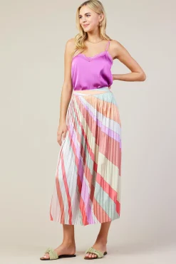 SKIES ARE BLUE Skirts*Carmine Print Pleated Midi Skirt Multistripe