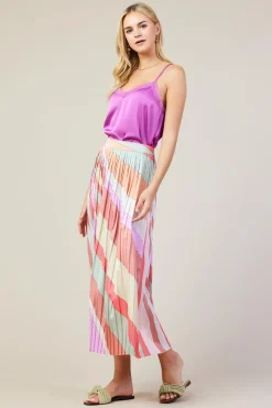 SKIES ARE BLUE Skirts*Carmine Print Pleated Midi Skirt Multistripe