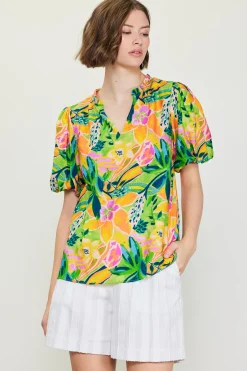 SKIES ARE BLUE Short Sleeve Tops*Celine Floral Print Bubble Sleeve Top Limemango