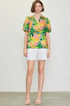 SKIES ARE BLUE Short Sleeve Tops*Celine Floral Print Bubble Sleeve Top Limemango