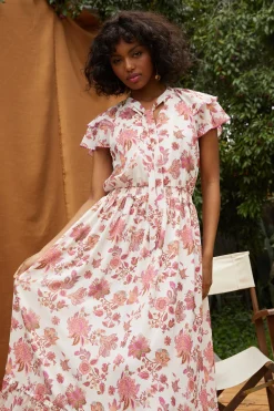 SKIES ARE BLUE Midi Dresses*Ceres Floral Print Tie Neck Midi Dress Blush-mulberry