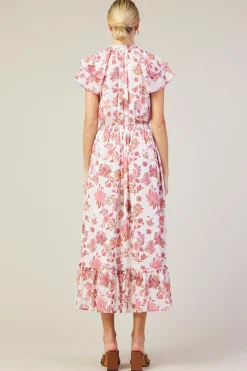 SKIES ARE BLUE Midi Dresses*Ceres Floral Print Tie Neck Midi Dress Blush-mulberry