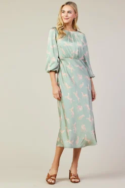 SKIES ARE BLUE Midi Dresses*Cheetah Print Midi Dress Sage