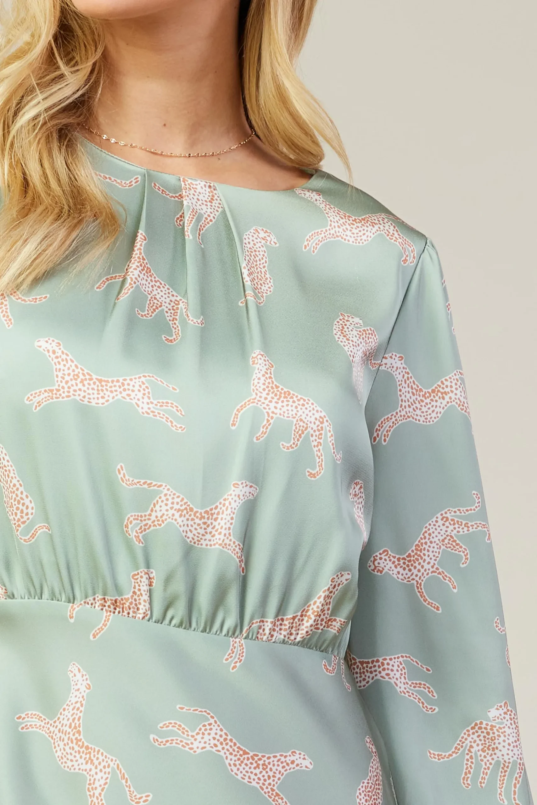 SKIES ARE BLUE Midi Dresses*Cheetah Print Midi Dress Sage
