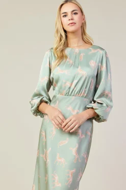SKIES ARE BLUE Midi Dresses*Cheetah Print Midi Dress Sage