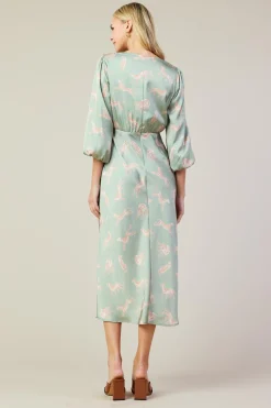 SKIES ARE BLUE Midi Dresses*Cheetah Print Midi Dress Sage