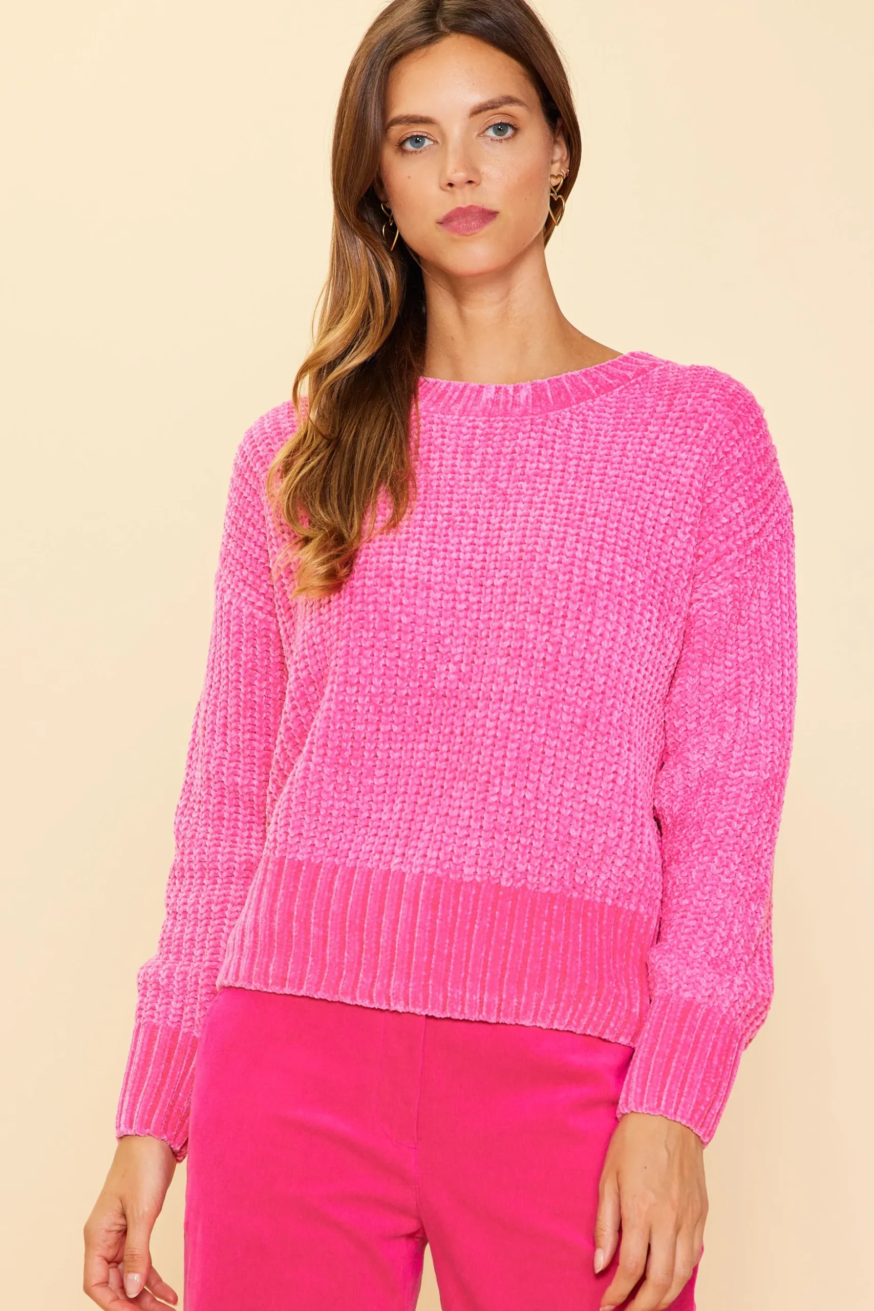 SKIES ARE BLUE Sweaters*Chenille Knit Sweater Berrypink