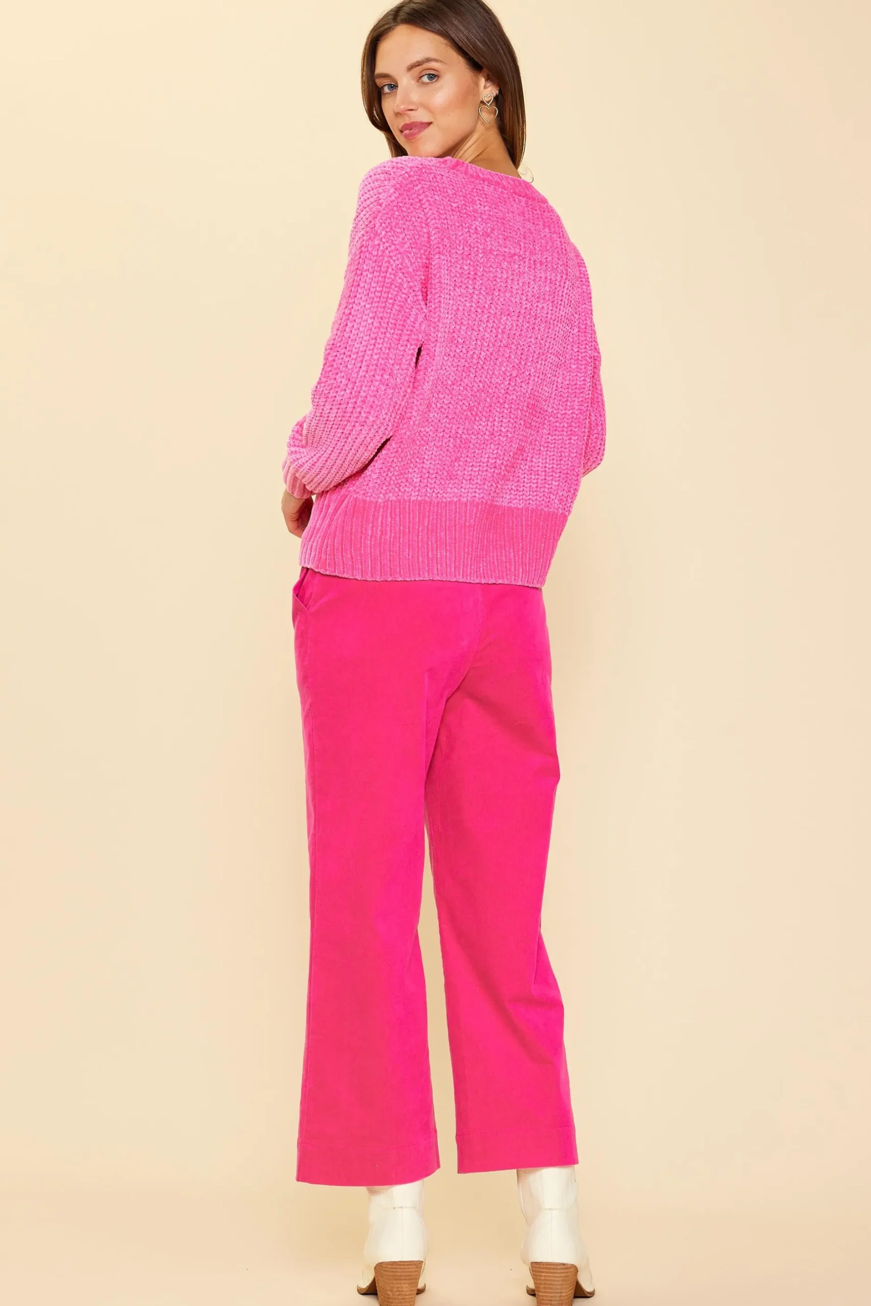 SKIES ARE BLUE Sweaters*Chenille Knit Sweater Berrypink