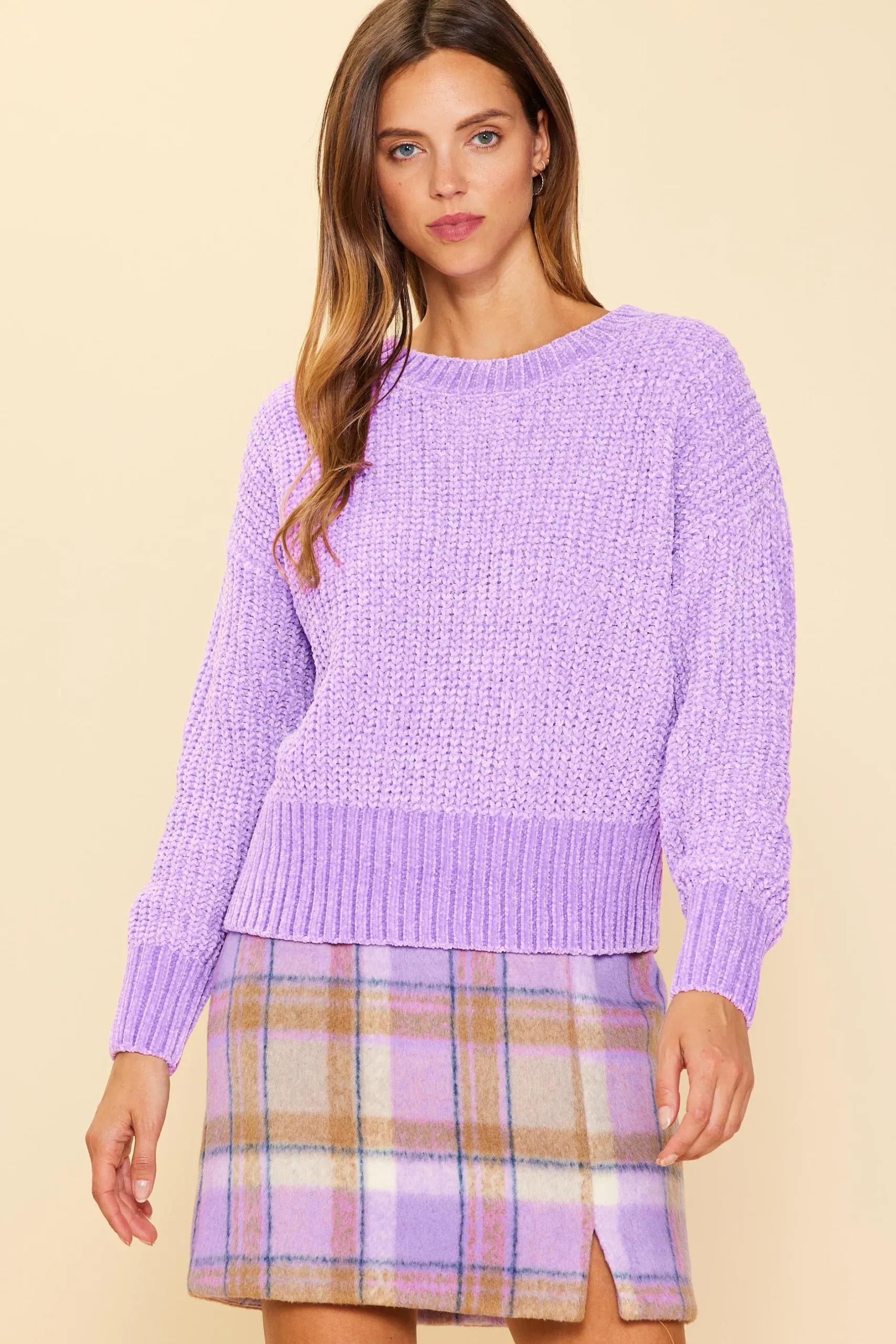 SKIES ARE BLUE Sweaters*Chenille Knit Sweater Lavender