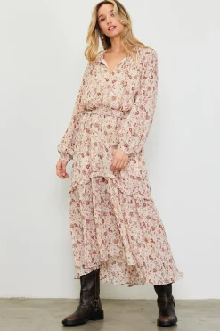 SKIES ARE BLUE Midi Dresses*Chiffon Print Split Midi Dress Ivory-rust
