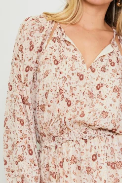 SKIES ARE BLUE Midi Dresses*Chiffon Print Split Midi Dress Ivory-rust