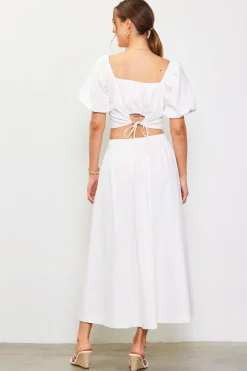 SKIES ARE BLUE Short Sleeve Tops*Cinch-Back Square Neck Top Offwhite
