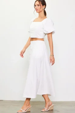 SKIES ARE BLUE Short Sleeve Tops*Cinch-Back Square Neck Top Offwhite