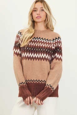 SKIES ARE BLUE Sweaters*Clarke Fair Isle Sweater Tan-chocolate