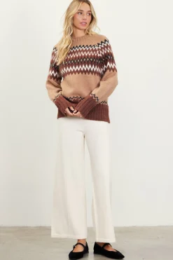 SKIES ARE BLUE Sweaters*Clarke Fair Isle Sweater Tan-chocolate