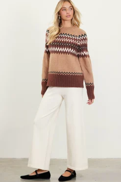 SKIES ARE BLUE Sweaters*Clarke Fair Isle Sweater Tan-chocolate
