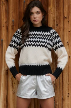 SKIES ARE BLUE Sweaters*Clarke Fair Isle Sweater Black-cream