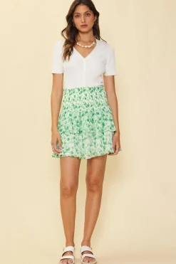SKIES ARE BLUE Skirts*Clip Dot Smock Waist Skirt White-kellygreen