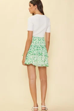SKIES ARE BLUE Skirts*Clip Dot Smock Waist Skirt White-kellygreen
