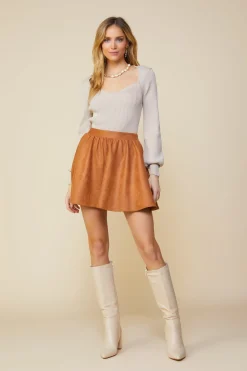 SKIES ARE BLUE Skirts*Coated Ponte Flared Mini Skirt Camel