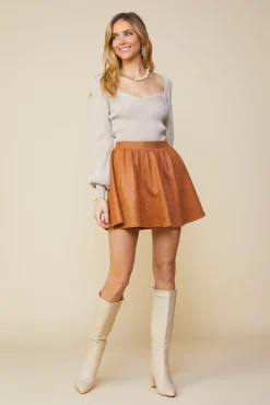 SKIES ARE BLUE Skirts*Coated Ponte Flared Mini Skirt Camel