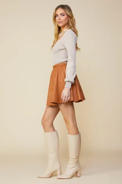 SKIES ARE BLUE Skirts*Coated Ponte Flared Mini Skirt Camel