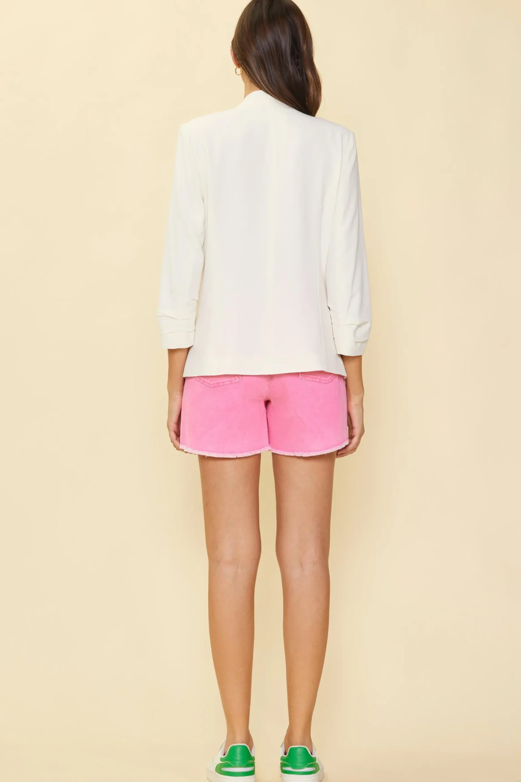 SKIES ARE BLUE Blazers*Collarless Pleated Sleeve Blazer Offwhite