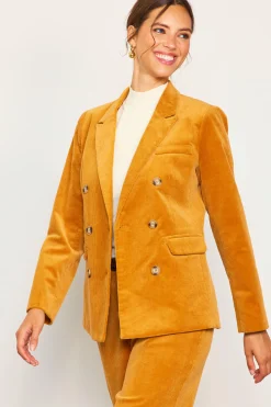 SKIES ARE BLUE Blazers*Corduroy Double Breasted Blazer Mustard