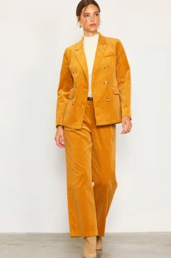 SKIES ARE BLUE Blazers*Corduroy Double Breasted Blazer Mustard