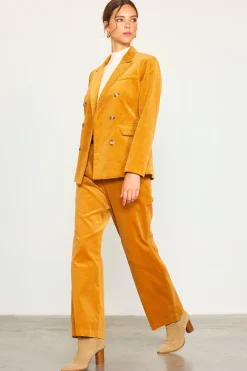 SKIES ARE BLUE Blazers*Corduroy Double Breasted Blazer Mustard