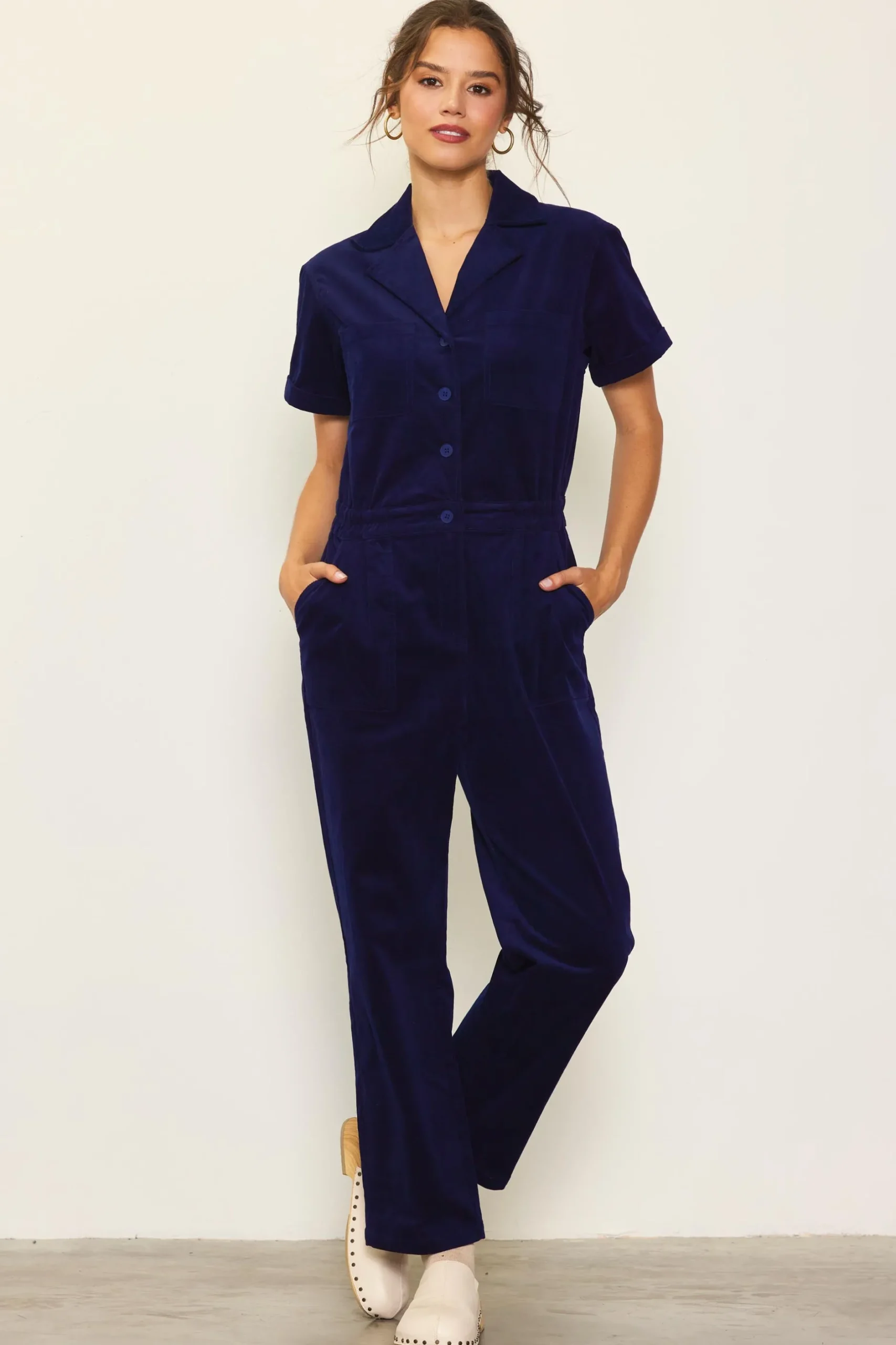 SKIES ARE BLUE Jumpsuits*Corduroy Utility Jumpsuit Navy