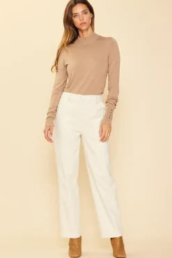 SKIES ARE BLUE Pants*Cotton Twill Belted Pants Ivory