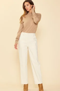 SKIES ARE BLUE Pants*Cotton Twill Belted Pants Ivory