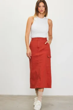 SKIES ARE BLUE Skirts*Cotton Twill Cargo Skirt Rust