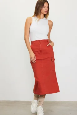 SKIES ARE BLUE Skirts*Cotton Twill Cargo Skirt Rust