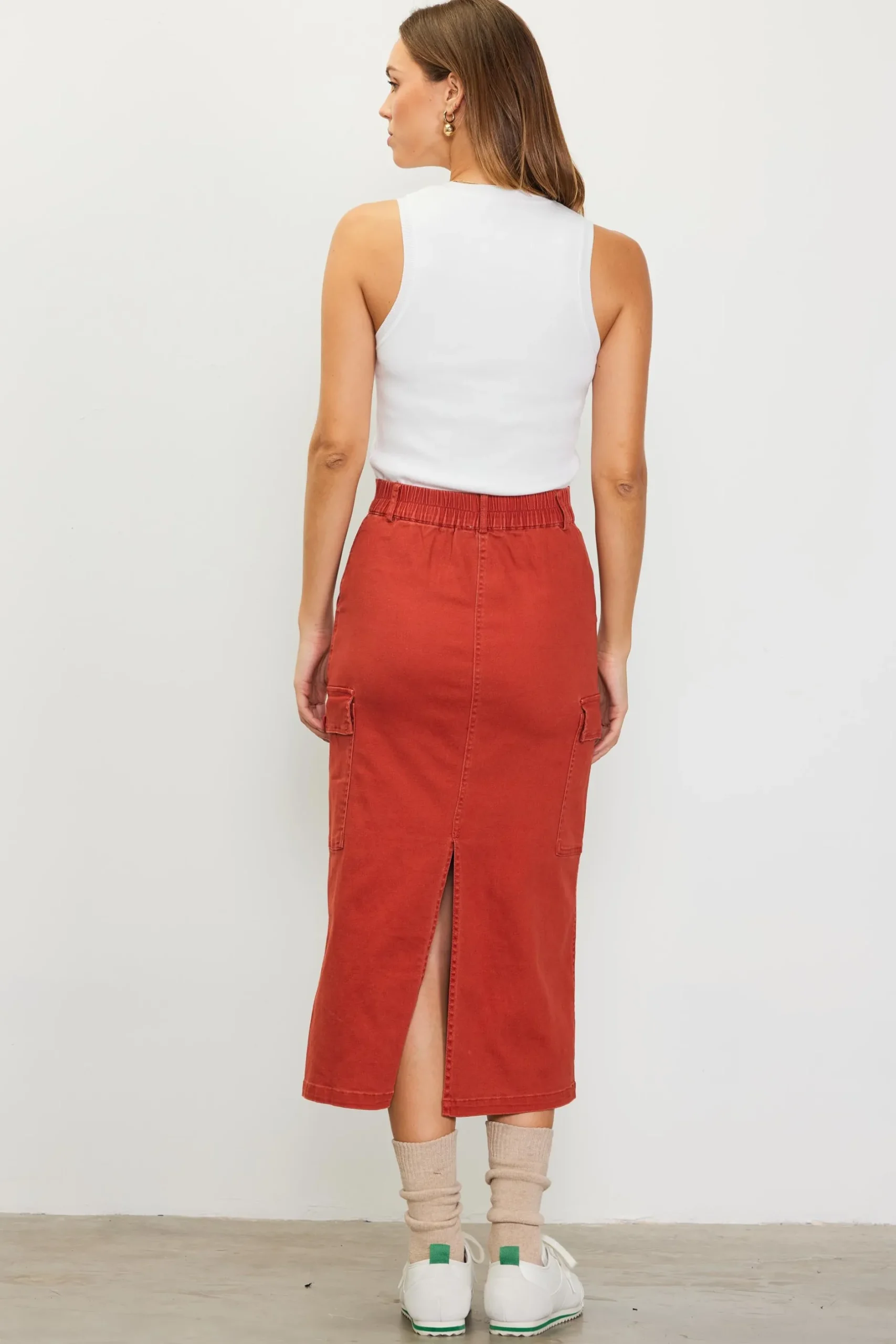 SKIES ARE BLUE Skirts*Cotton Twill Cargo Skirt Rust
