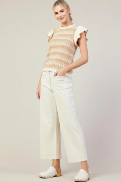 SKIES ARE BLUE Pants*Cotton Twill Crop Pants Ivory