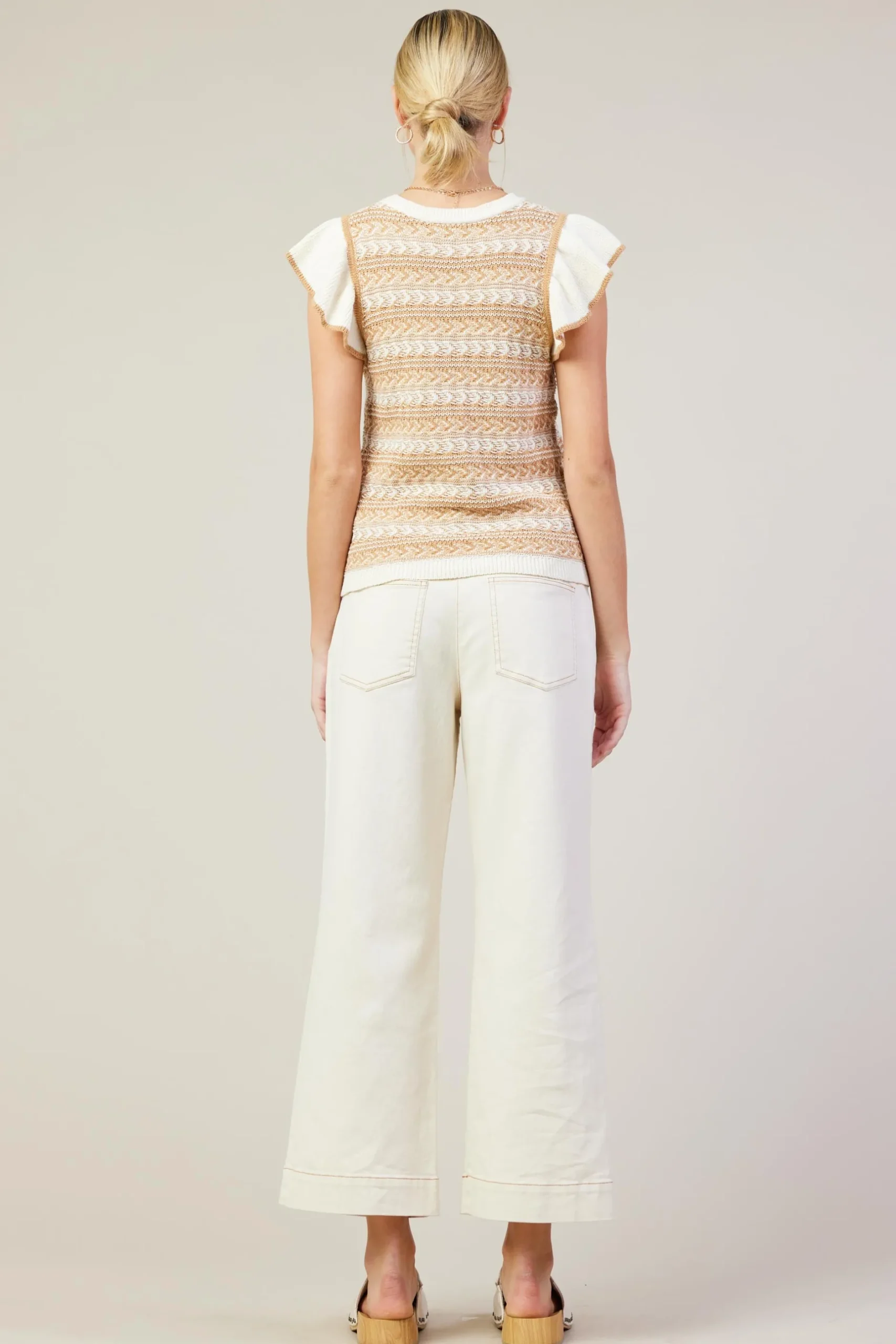 SKIES ARE BLUE Pants*Cotton Twill Crop Pants Ivory