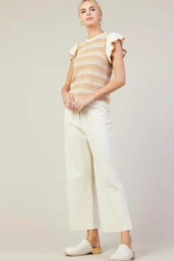 SKIES ARE BLUE Pants*Cotton Twill Crop Pants Ivory