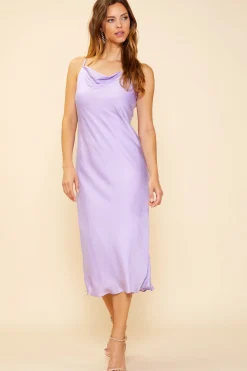 SKIES ARE BLUE Midi Dresses*Cowl Neck Bias Dress Lilac