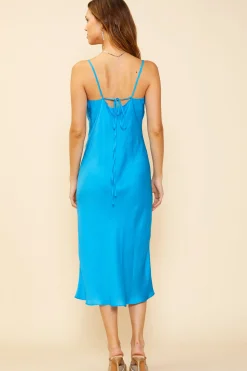 SKIES ARE BLUE Midi Dresses*Cowl Neck Bias Dress Azureblue